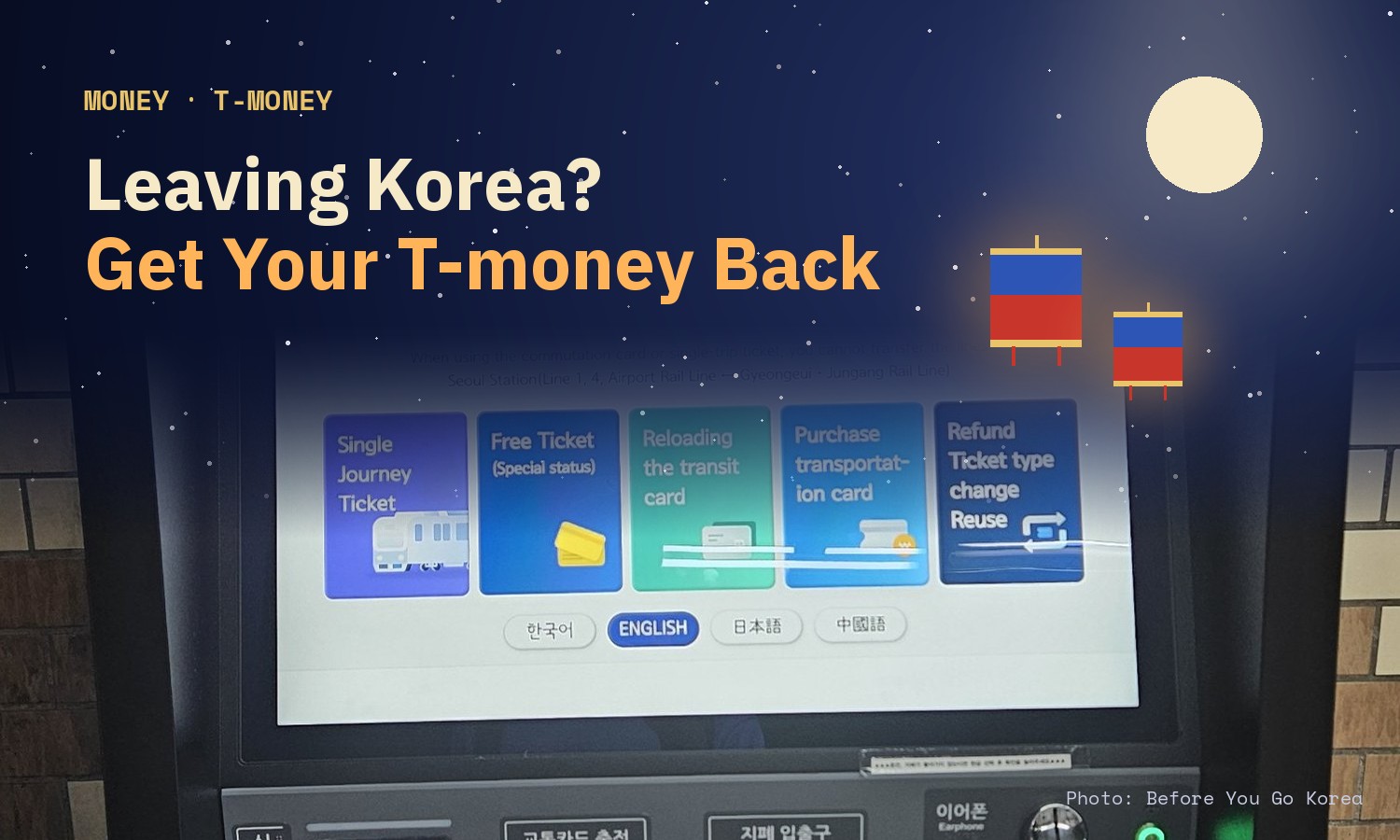 Cover image for a guide to getting a T-money, WOWPASS or Climate Card balance back before leaving Korea